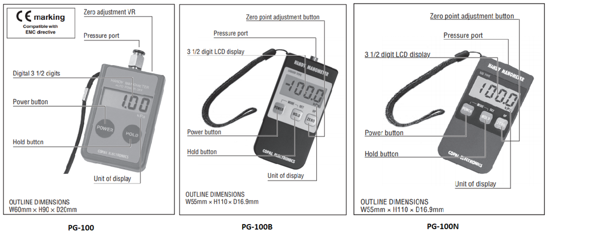 Nidec Components PG-100ハンディ・デジタルマノメータ